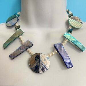 Natural Dyed Shell & Faux Pearl Beads Beachy Necklace